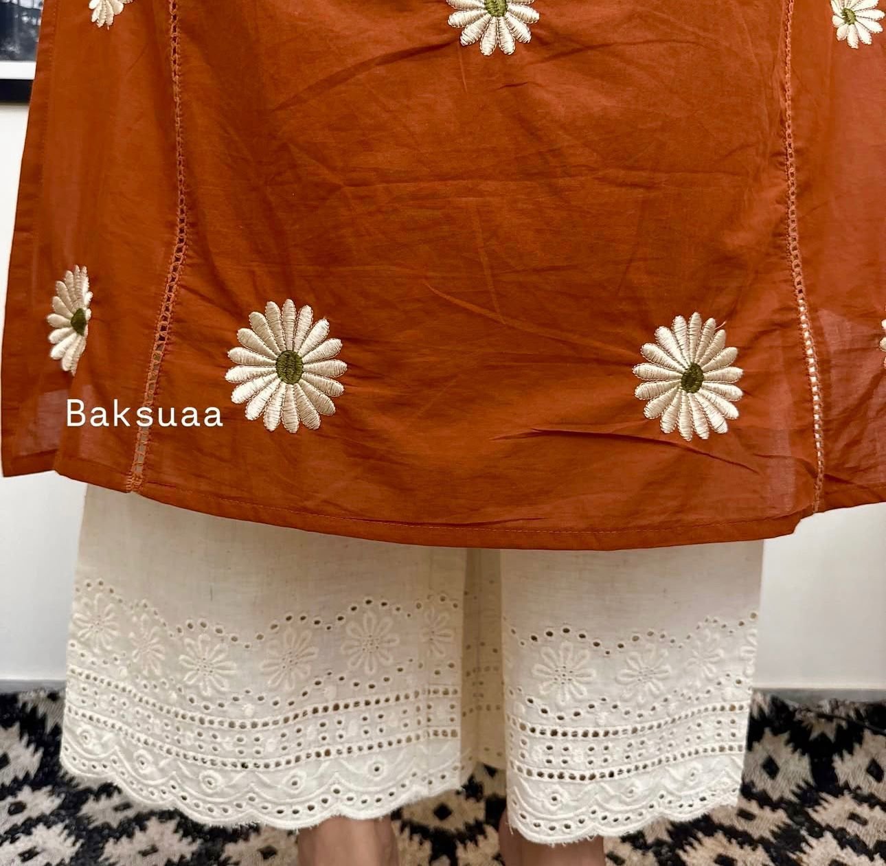 Brown Cotton Embroidered Kurti Set with Dupatta